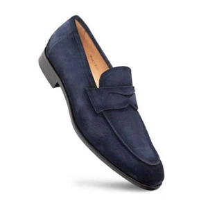 NEU Mezlan Anzugschuhe handgefärbt Wildleder Leder Penny Halbschuh Caro Marineblau - Bild 1 von 5