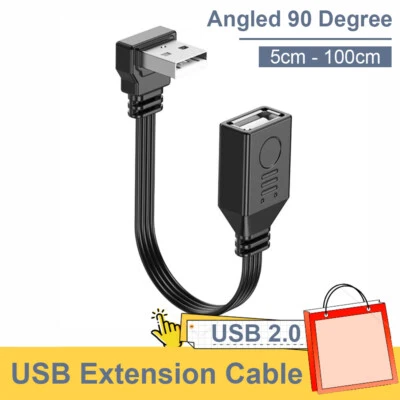 USB 2.0 Extension Cable Lead Angled 90 Degree Male to Female Socket 5cm - 100cm - Image 1 of 4