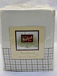 WOOLRICH 100% Cotton Premium Weight Flannel Sheet Set KING CREAM/BLUE PLAID - Picture 1 of 11
