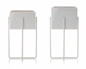 HowHomely Blumentopf Pflanzentopf mit Ständer 2er Set weiß Glamour Deko Übertopf - Bild 1 von 9