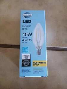 EarthBulb Dimmable Filament B10 LED Light Bulb 4W 2700K 330 Lumens Soft White - Picture 1 of 8