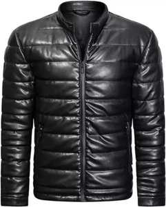 Mens Real Leather Lambskin Genuine lightweight Down Padded Quilted Puffer Jacket - Picture 1 of 6