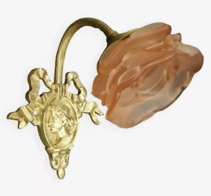 SCONCE LOUIS XVI STYLE EARLY 1900 - BRONZE & PINK GLASS - FRENCH ANTIQUE