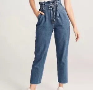 Pantalones de mezclilla para mujer Abercrombie & Fitch tiro alto mamá bolsa de papel cintura con cinturón azul talla 32 - Imagen 1 de 14