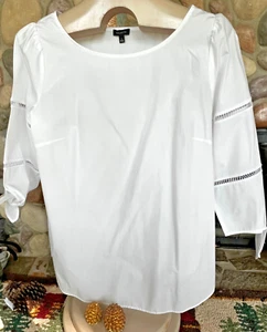 TALBOTS Ladies 100% Cotton White 3/4th Sleeve Tunic SZ L EUC No Collar - Bild 1 von 18