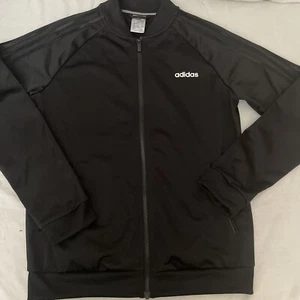 Adidas Track Jacket Youth Girls Size M Black Front Tricot Striped Bombe - Picture 1 of 5