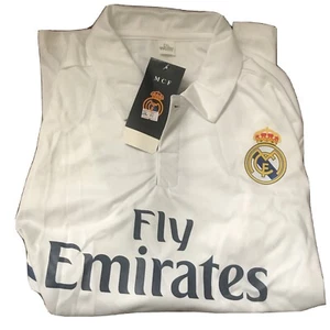 Real Madrid Cristiano Ronaldo 7 Men Polo Shirt Size 2XL White Blue Short Sleeve - Picture 1 of 4