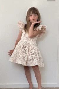See You Flutter Dress - Ivory Rose Floral Ribbons Girls size 9 - Picture 1 of 10