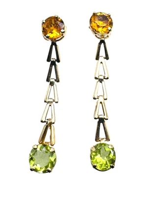 14k Gold Citrine Peridot Dangle Earrings - Image 1 of 4