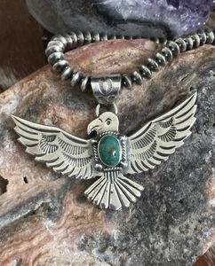 Ciondolo Kingman turchese Thunderbird Eagle Southwestern in argento sterling - Foto 1 di 7