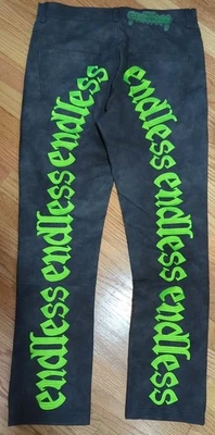 Jeans Marca Endless - Unisex Talla Grande - 100% Poliéster - Color Gris/Verde Neón Foto 1 de 4