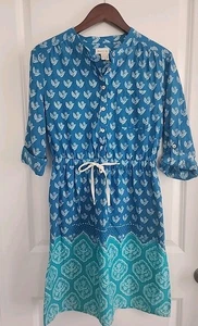 Anthropoligie Meadow Rue Kleid Damen 6P blau Blumen Blouson Langarm Knopf - Bild 1 von 6