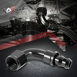Universal 8AN Barb to 1/2" 90 Degree Push Lock Hose End Fittings Black Aluminum - Picture 1 of 6