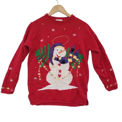 VTG 90s Quacker Factory Snowman Ugly Christmas Sweater Embroidered Size M Winter - Image 1 of 4