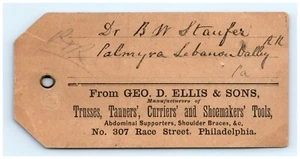 c1870 Geo. Etiqueta D. Ellis & Sons - Dr. B.W. Staufer - Imagen 1 de 2