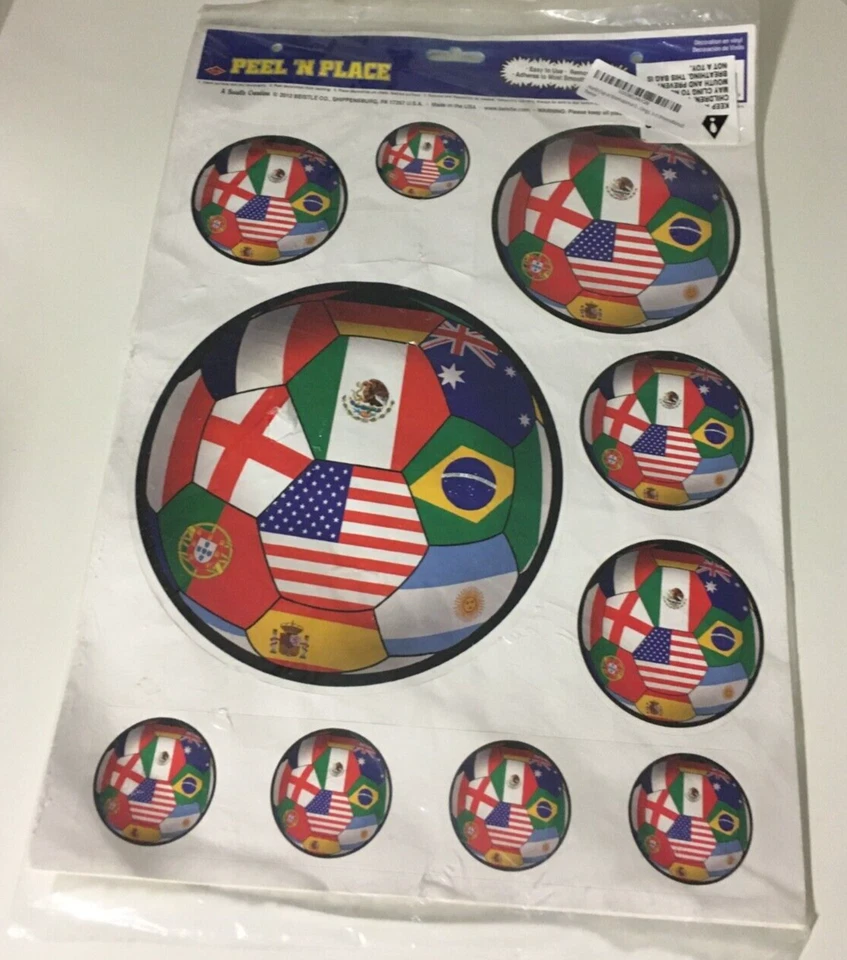 Beistle 12x17"Peel 'N Place Sticker Soccer Int'l World Cup 18/Pack 3 Sheets - Image 1 of 4