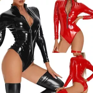 Damen Dessous holografischer Body Gummi Strampler Performance Catsuit Latex - Bild 1 von 26