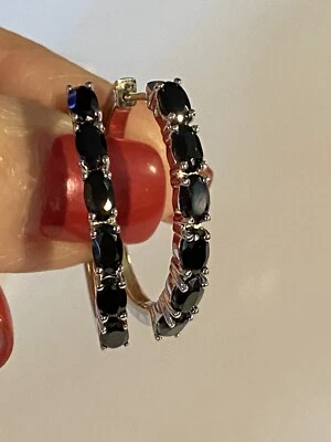 Black Spinel by Affinity Gems 1 Inch  Oval Hoop Earrings GIA Certified - Image 1 of 4