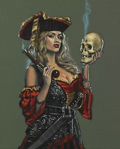 35" Fabric Panel | David Textiles Digital Bad Divorce Female Pirate Scene - Picture 1 of 1