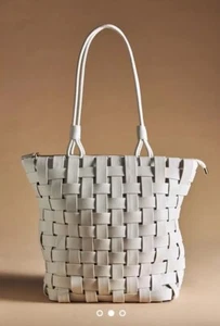Anthropologie Woven Faux Leather Tote Handbag Weave Bag Large Purse - Picture 1 of 6