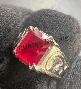 Solid 925 Silver Plated Ring With AAA+ Natural Ruby Gemstone Ring For Men's - Picture 1 of 9