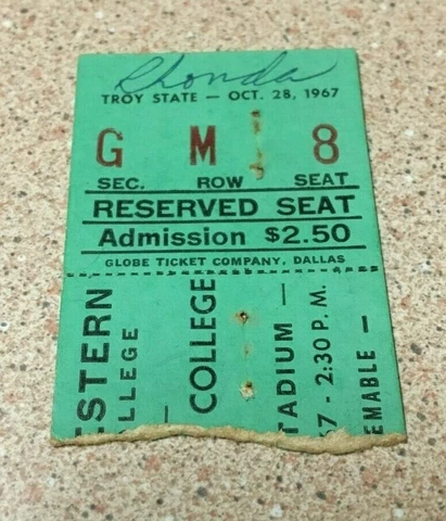 VINTAGE 1967 NORTHWESTERN STATE DEMONS TROY STATE RED WAVE OLD FOOTBALL TICKET Cover