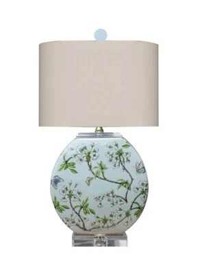 台灯 - 瓷樱花 月亮花瓶 灯 水晶底座 23" H 14" W — 第 1/4 张图片