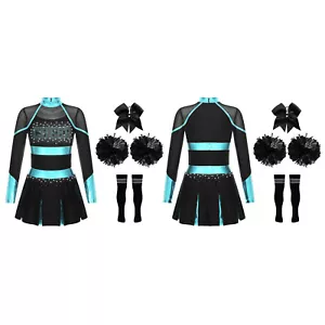 Cheerleader Outfit Girls Cheerleading Costume Dress with Pom Poms Socks Headwear - Picture 1 of 43