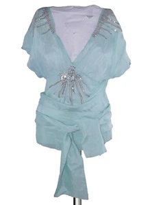 Pinko Maglia Top Donna 42 Eu38 M Medium Verde Acqua 100% Seta Made Italy Blusa - Picture 1 of 13