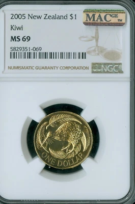 2005 NEW ZEALAND DOLLAR NGC MS69 MAC FINEST MAC SPOTLESS 3,000 MINTED * - Image 1 of 4