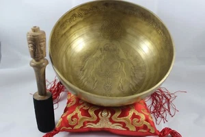 Tazón de canto tallado doble Dorje de 8" NHZ ~ curación ~ meditación - Imagen 1 de 7