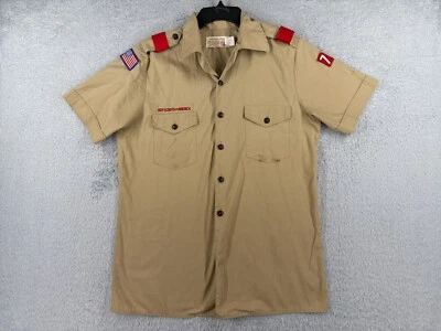 Camisa Vintage Boy Scouts of America Juventude Extra Grande Bege Manga Curta Poli EUA - Imagem 1 de 4