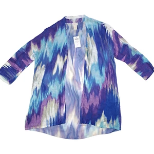 Chicos Jeanette Cardigan Sweater M 1 3/4 Sleeve Linen 8 Purple Blue New Womens - Picture 1 of 8