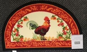 PRINTED NYLON KITCHEN RUG (18" x 30") ROOSTER & FLOWERS, slice shape by ST