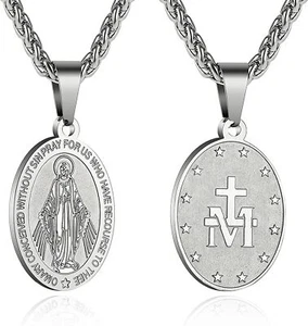 RS Miraculous Medal Virgin Mary Necklace for Men Boys Stainless Steel Religio... - Picture 1 of 3