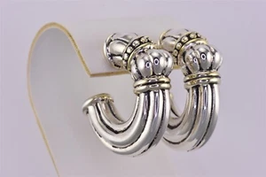 Pendientes de tachuelas de poste 925 flauta de dos tonos plata esterlina 32 mm x 9 mm aro 3/4 - Imagen 1 de 5