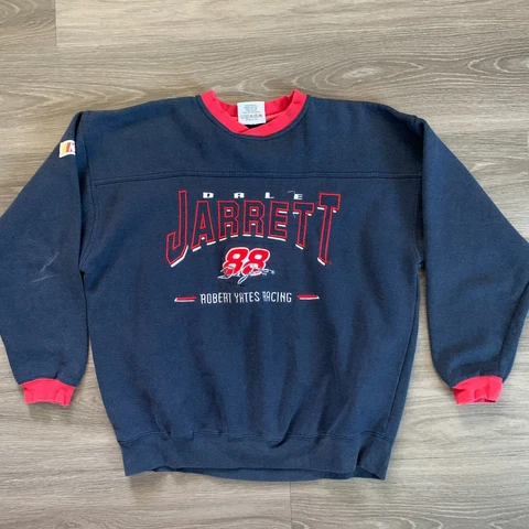 Chase Authentics Dale Jarrett #88 Pullover Sweatshirt Mens Large Washed Navy Red Cover