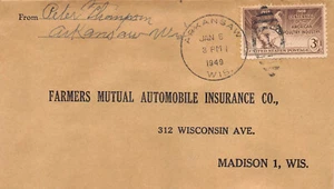 Wisconsin Cover 1949 ARKANSAS Duplex Cxl to Farmers Ins Madison - Peter Thompson - Picture 1 of 3