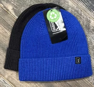 New $30 PGA Tour GOLF Knit Beanie 2 Pack Dazzling Blue & Asphalt Gray - Picture 1 of 6