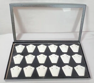 Glass Top Lid Black 18 Puff Earrings Pads Retail Jewelry Display Box Case - Picture 1 of 7
