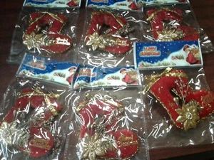 Stocking CHRISTMAS ORNAMENT GOLD Trim  RED VELVET 6 pk - Picture 1 of 2