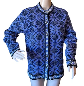 Vintage 90er L.L. Bean Merino Wool Nordic Fair Isle Cardigan Pullover L Lila - Bild 1 von 16