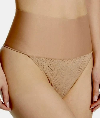 Calcinha fio dental MAIDENFORM Cool Comfort bege domar sua barriga controle de renda M G XL 2X - Imagem 1 de 4