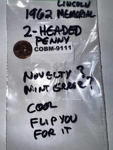 Cool 2-Headed 1962 Memorial Penny: Novelty or Mint Error? Flip for It? COBM-9111 - Picture 1 of 8