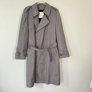 Vintage London Fog Trench Coat 40R Gray Belted Full Length Men’s Fur Lined - Picture 1 of 6