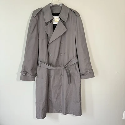 Vintage London Fog Trench Coat 40R Gray Belted Full Length Men’s Fur Lined - Image 1 of 4