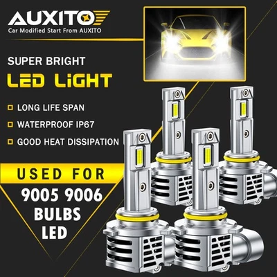 4X AUXITO 9005 9006 LED Headlight Kit Bulbs High Low White 60000LM 6500K M6S EOA - Image 1 of 4