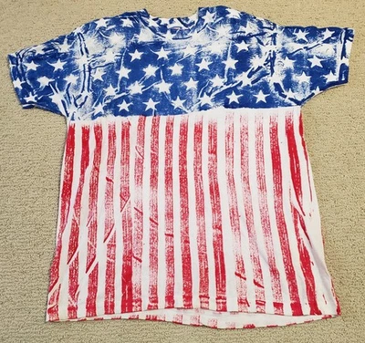 Vtg 90s USA American Flag All Over Print AOP T-Shirt Womens One Size - Image 1 of 4