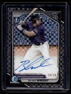 2024 Bowman Draft Blake Wright #CPA-BW 1st Prospect refractor negro automático/10 - Imagen 1 de 2