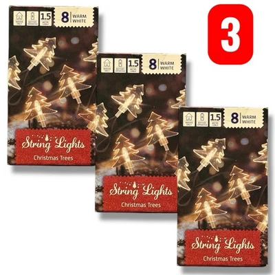 3 X Christmas 8 Tree String Lights - Warm White LED Battery Operated Indoor 1.5M - Image 1 of 4